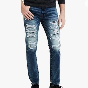 American Eagle Mens Ne(X) t Level Airflex Skinny Jean Destroyed Dark Wash 33x30
